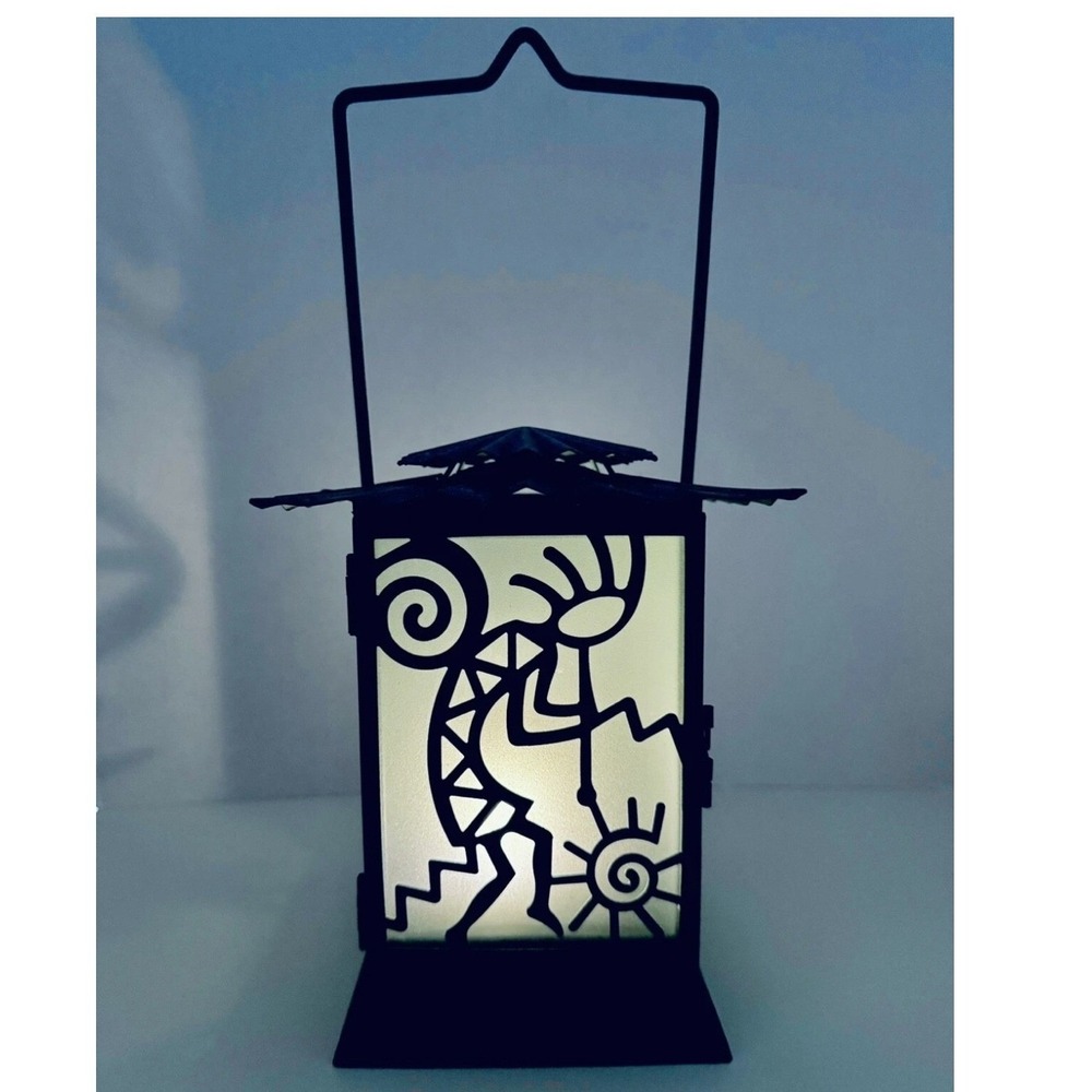 PartyLite Kokopelli Gecko Teal Metal Lantern Southwestern Candle Holder Vintage - Picture 3 of 12